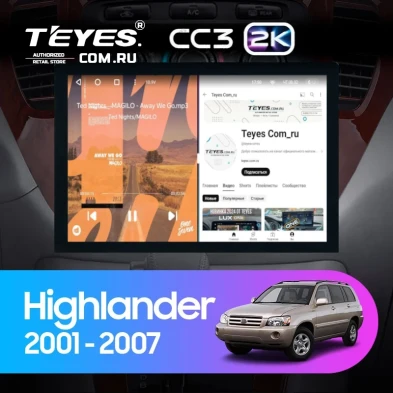 Штатная магнитола Teyes CC3 2K 4/32 Toyota Highlander 1 XU20 (2001-2007) (13")