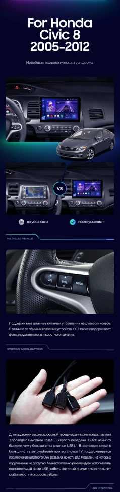 Штатная магнитола Teyes CC3 4/32 Honda Civic Hatchback (2006-2012)